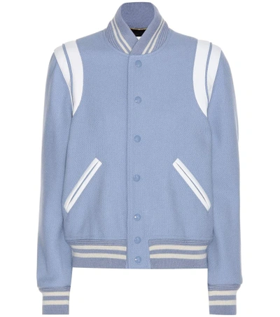 Shop Saint Laurent Classic Teddy Wool-blend Jacket In Lleu Gris