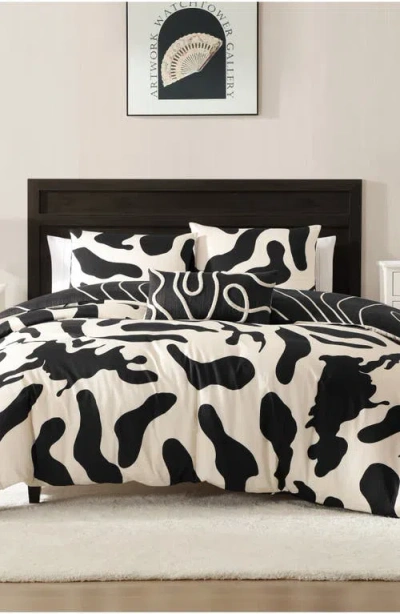 Bebejan Clay Trees Reversible 5-piece Comforter Set In Black