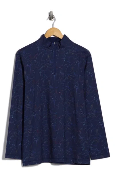 Bugatchi Rib Half Zip Pullover In Blue