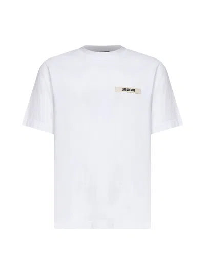 Jacquemus Le T-shirt Gros Grain White T-shirt With Logo Patch On The Front In Cotton Man