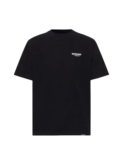 Represent Black Crewneck T-shirt With With Front And Back Owners Club Print In Cotton Man In Black