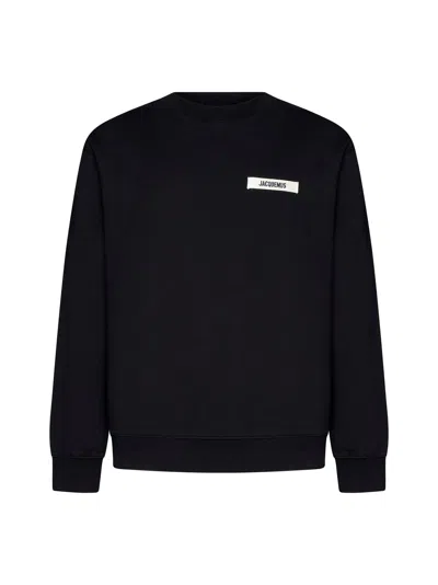 Jacquemus Mens Black Grosgrain-logo Long-sleeve Cotton T-shirt In Black