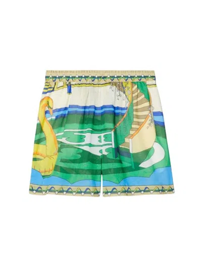 Tory Burch Printed Camp Shorts In Green