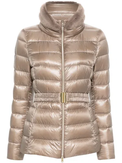 Herno Padded Quilted Down Jacket With Fur Trim In Neutral