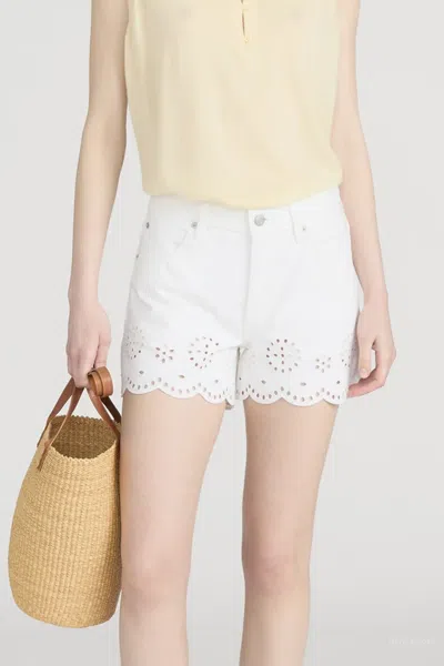 Frame Womens White The Eyelet Embroidered-hem Denim Shorts