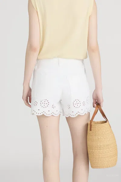 Frame Womens White The Eyelet Embroidered-hem Denim Shorts