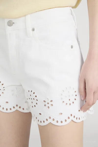 Frame Womens White The Eyelet Embroidered-hem Denim Shorts
