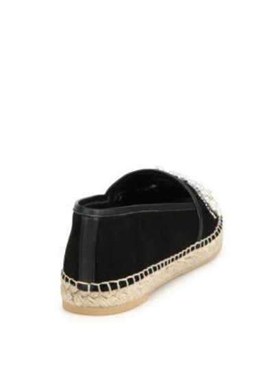 Shop René Caovilla Pearl & Embroidery Suede Espadrilles In Black