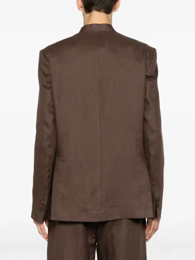 Marsēm Double-breasted Collarless Blazer In Brown