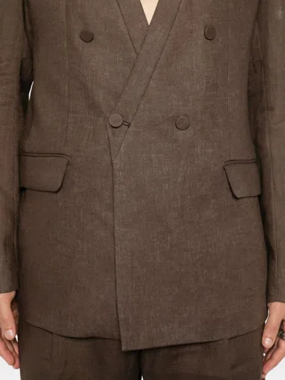 Marsēm Double-breasted Collarless Blazer In Brown