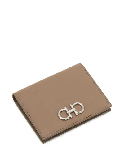Ferragamo Gancini Compact Wallet In Brown