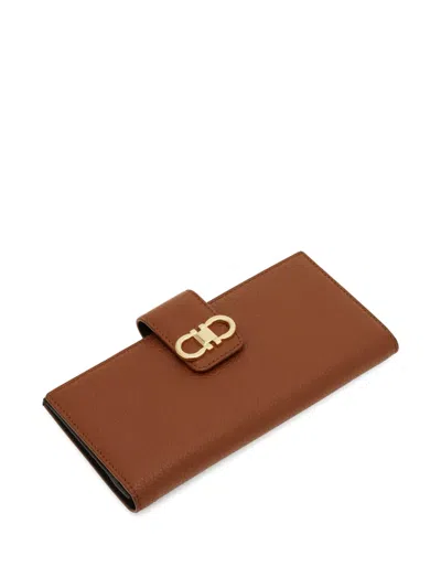 Ferragamo Grained Leather Continental Wallet In Brown