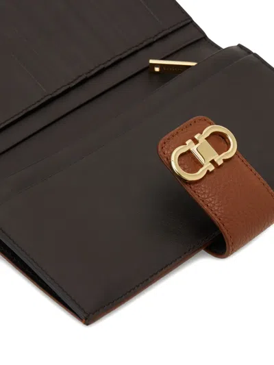 Ferragamo Grained Leather Continental Wallet In Brown