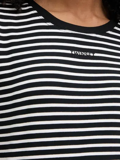 Twinset Horizontal-stripe Logo-embroidered T-shirt In Multi