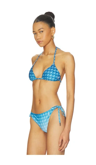 Perfect Moment Houndstooth-pattern Bikini Top In Blue