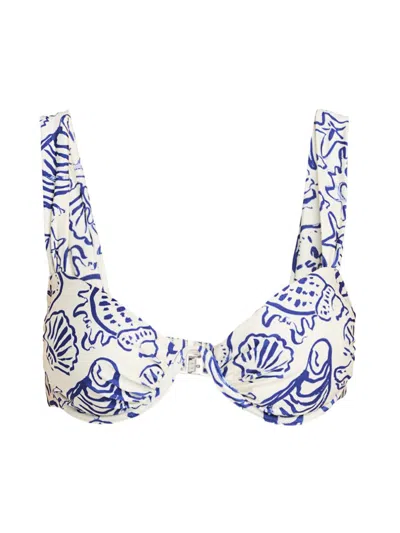 Simkhai Womens Blueberry Multi Anniston Ruched Bikini Top In Multi