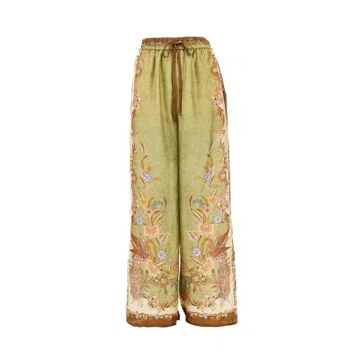 Zimmermann Womens Khaki Scarf Floral Indra Wide-leg Silk Trousers In Green