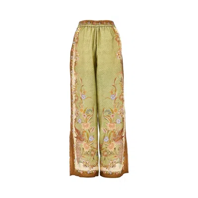 Zimmermann Womens Khaki Scarf Floral Indra Wide-leg Silk Trousers In Green