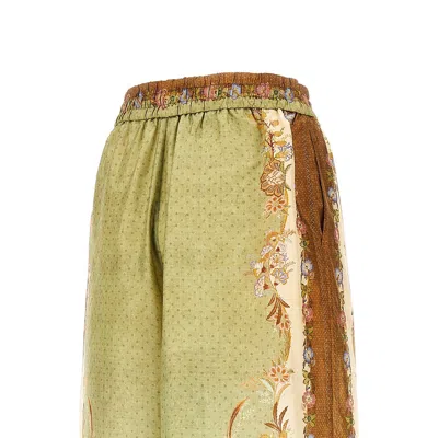 Zimmermann Womens Khaki Scarf Floral Indra Wide-leg Silk Trousers In Green
