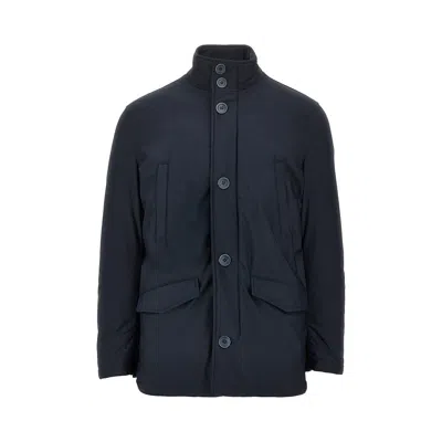 Herno Sub-zero Button-fastening High-neck Coat In Blue
