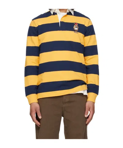 Polo Ralph Lauren Long Sleeve Jersey Knit Society Bear Rugby Shirt In Yellow