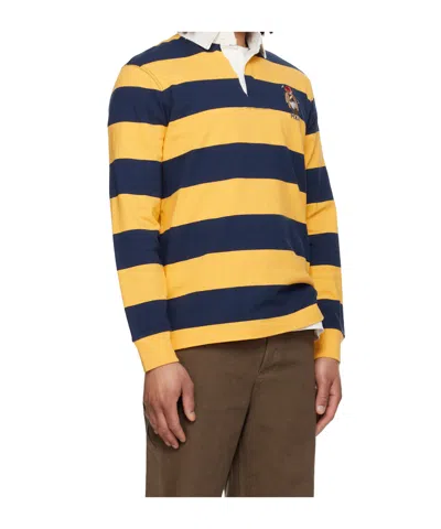 Polo Ralph Lauren Long Sleeve Jersey Knit Society Bear Rugby Shirt In Yellow