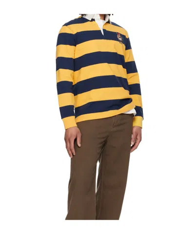 Polo Ralph Lauren Long Sleeve Jersey Knit Society Bear Rugby Shirt In Yellow