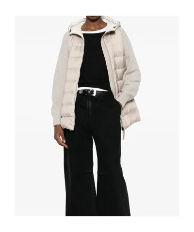 Brunello Cucinelli Shiny Zipped Pull Down Jacket In Brown