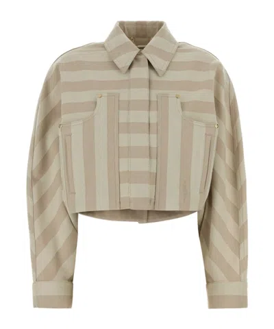 Fendi Striped Cropped Drill Jacket Front Pockets In Brown
