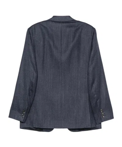 Canali Herringbone-pattern Notch-lapels Jacket In Black