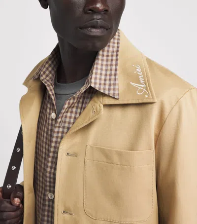 Amiri Beige Script Collar Shirt Jacket In Nude
