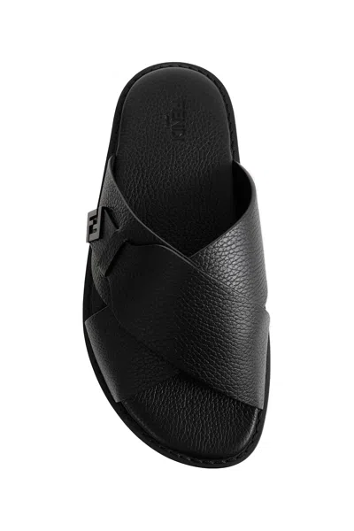 Fendi Squared Ff Slides In Black