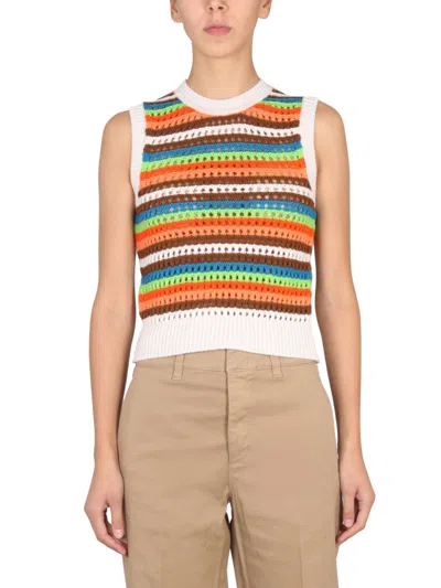 Department Five Patty Cropped Knit Striped Sleeveless Top In Multi