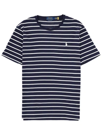 Polo Ralph Lauren Cotton Stripe Polo Pony Slim T-shirt In Blue