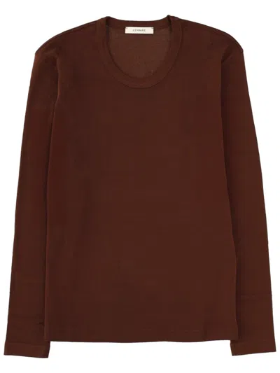 Lemaire Long Sleeve Round Neck Top Design In Brown