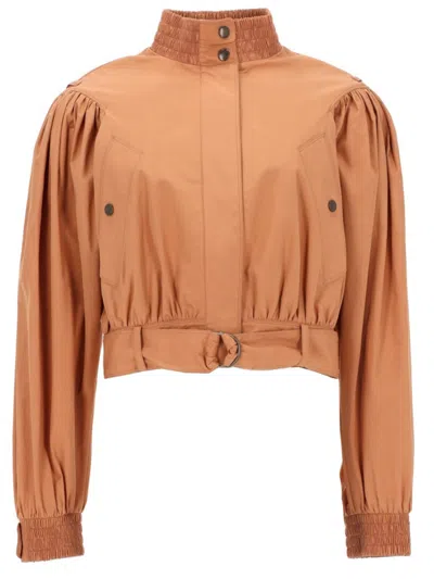 Chloé Ruched Short Cotton Poplin Jacket In Reef Shell In Multi