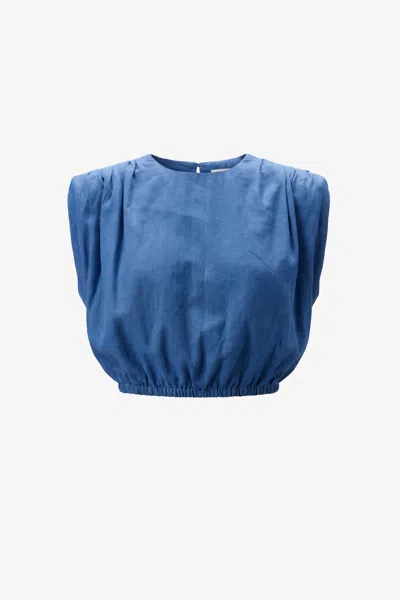 Toccin Sirelle Padded-shoulder Cropped Blouse In Blue
