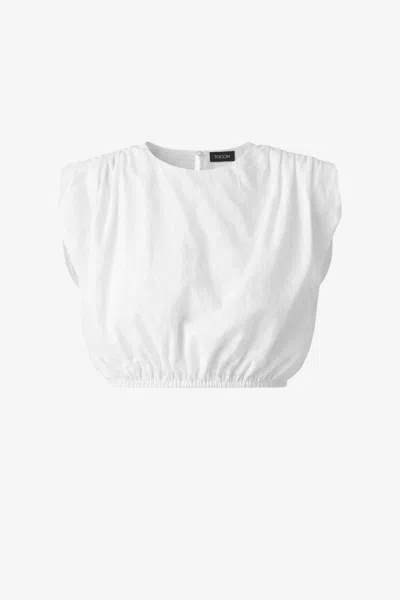 Toccin Sirelle Padded-shoulder Cropped Blouse In Blue