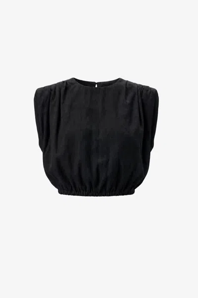 Toccin Sirelle Padded-shoulder Cropped Blouse In Blue