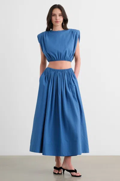 Toccin Sirelle Padded-shoulder Cropped Blouse In Blue
