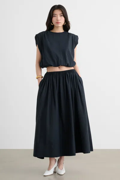Toccin Sirelle Padded-shoulder Cropped Blouse In Blue