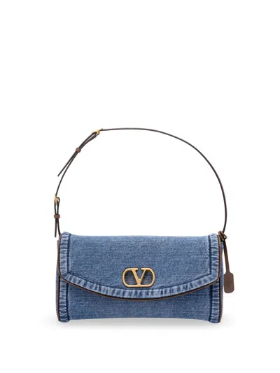 Valentino Garavani  Garavani Devain Small Denim Shoulder Bag Woman Denim Uni In Blue