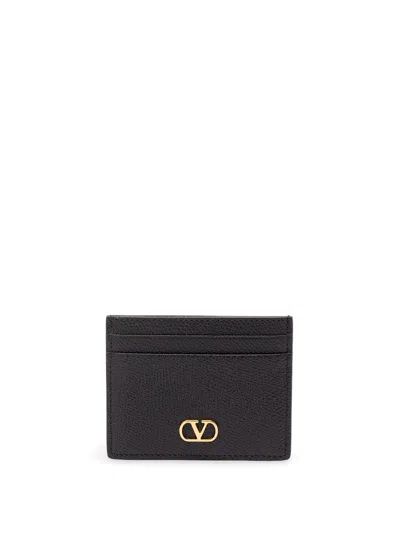 Valentino Garavani Vlogo Signature Grainy Calfskin Card Holder Woman Black Uni In Black