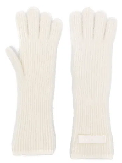 Jacquemus Ribbed Wool Gloves With Grosgrain Logo Detail In White
