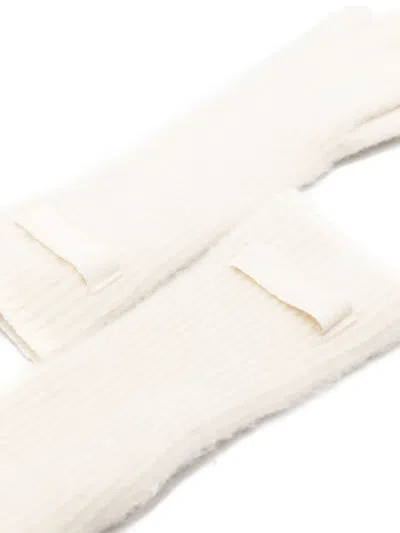 Jacquemus Ribbed Wool Gloves With Grosgrain Logo Detail In White