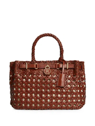 Tommy Hilfiger American Icon Leather Tote Bag In Brown
