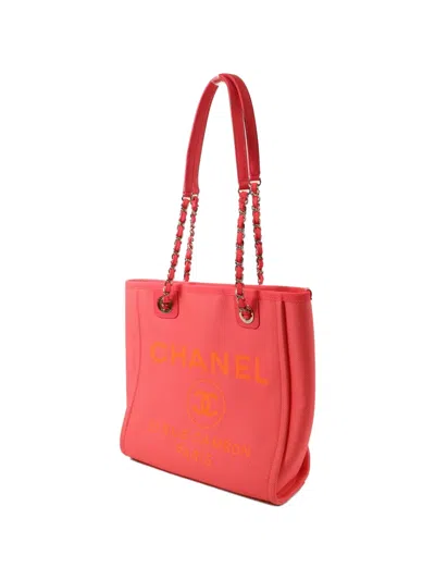 Pre-owned Chanel Deauville Cc Tote Bag In Pink
