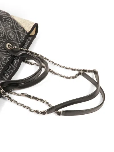 Pre-owned Chanel Camellia Logo-print Tote Bag In Black