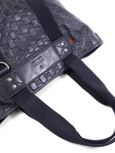 Pre-owned Gucci Gg Supreme Leather Tote Bag In Black
