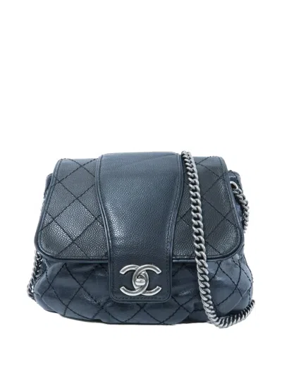 Pre-owned Chanel Cc Turn-lock Chain-strap Calfskin Shoulder Bag In Black